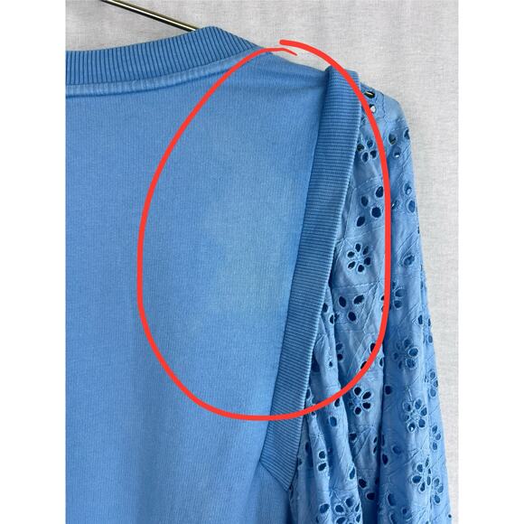 Anthropologie Top Blue Eyelet Lace Pullover Boho Chic Western Rodeo Feminine - Picture 6 of 8